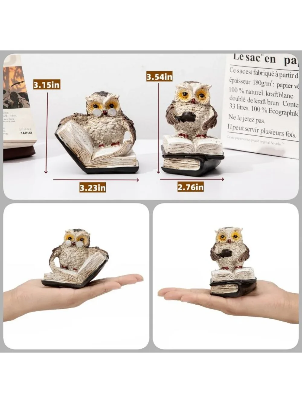 Charming 2PCS Retro Resin Owl Statues - Wise Owl Thinker Sculptures for Home